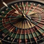 A dart hitting the bullseye on a dartboard, surrounded by other darts in various positions